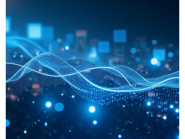 Abstract representation of AI innovation with intertwining data streams and Boston's skyline in the background, signifying ChartWise's origins.