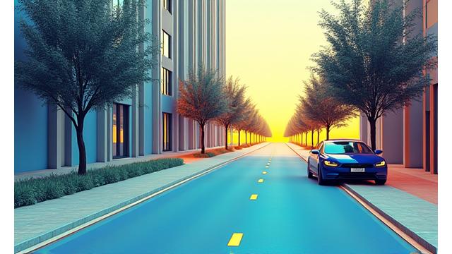 AI generated 3D depth map of a road scene, indicating distances to various objects and surfaces.