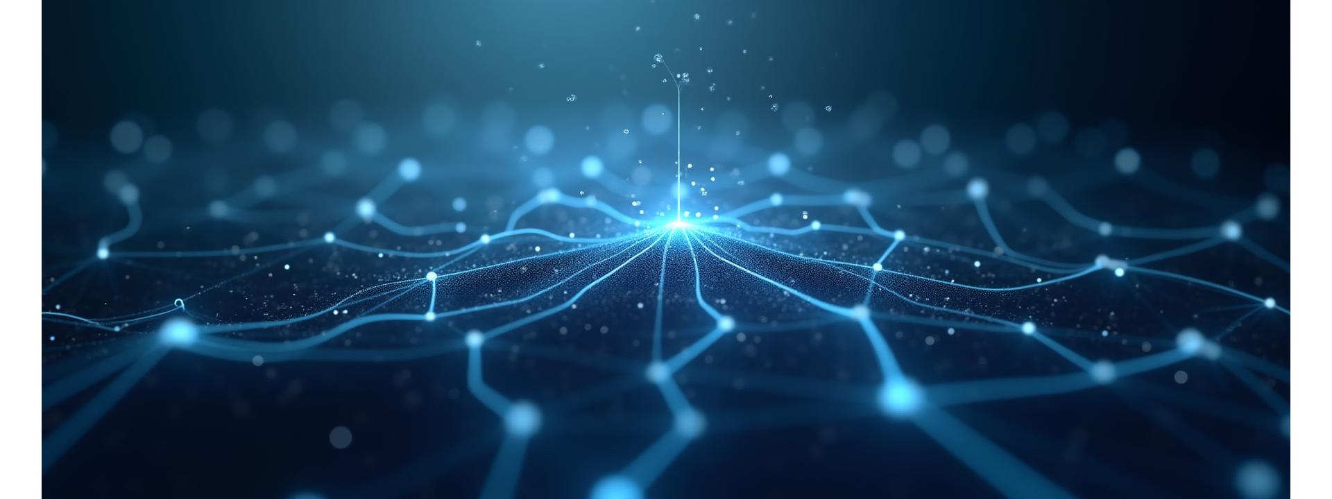 Abstract AI neural network visualization with lines connecting nodes, representing intelligent communication and connection.