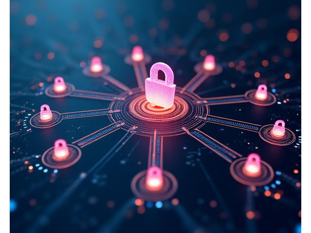 Abstract network of interconnected security shields and digital locks, signifying data protection and compliance for integrated AI systems, with subtle blues and greens.