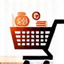 Icon showing retail products with price tags and scanner icon