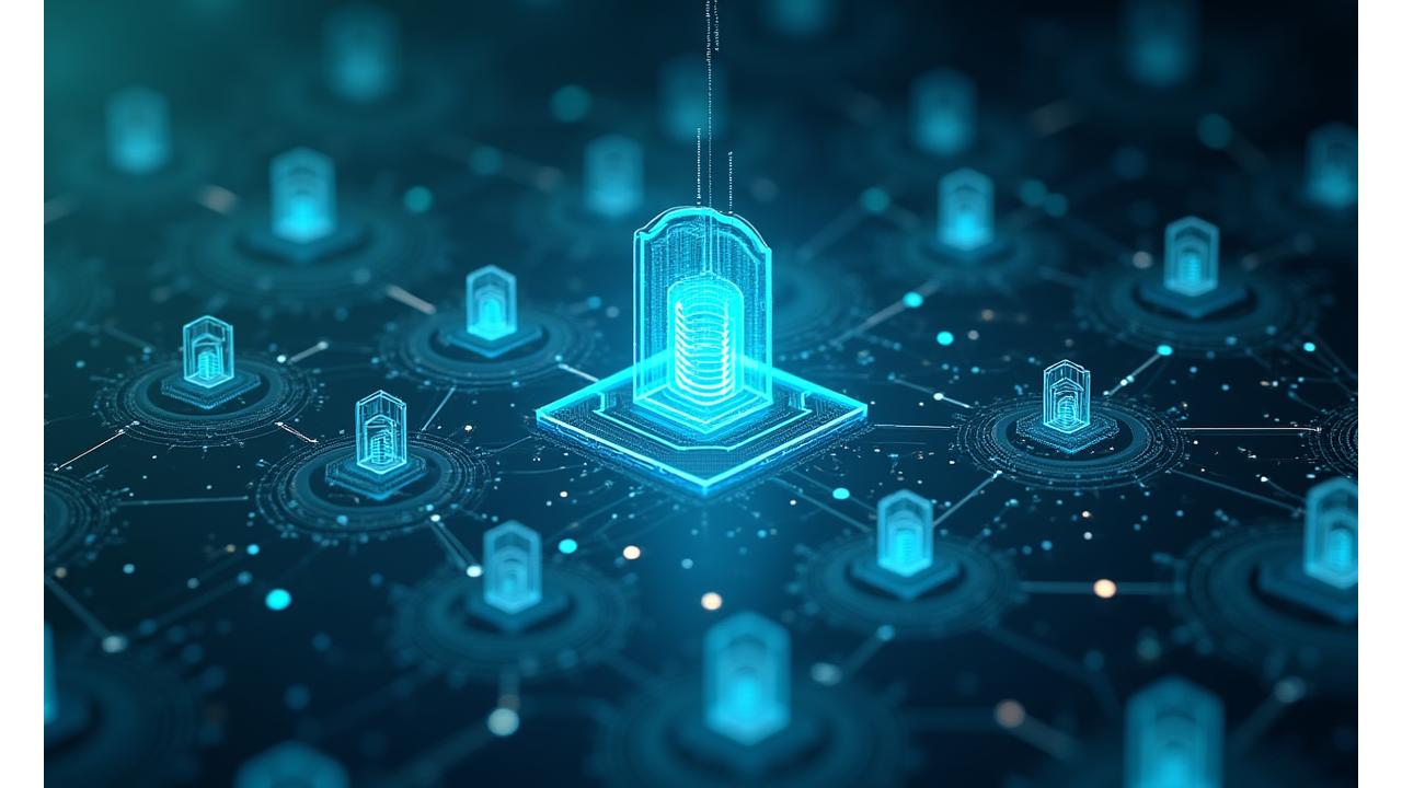 A detailed network diagram illustrating ChartWise's multi-layered security architecture, showing encryption, MFA, firewalls, and secure cloud zones with vibrant, interconnected lines.