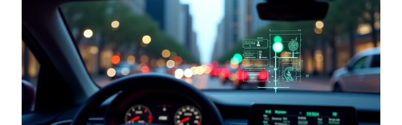 Autonomous vehicle's perspective with AI overlay identifying pedestrians and traffic signs